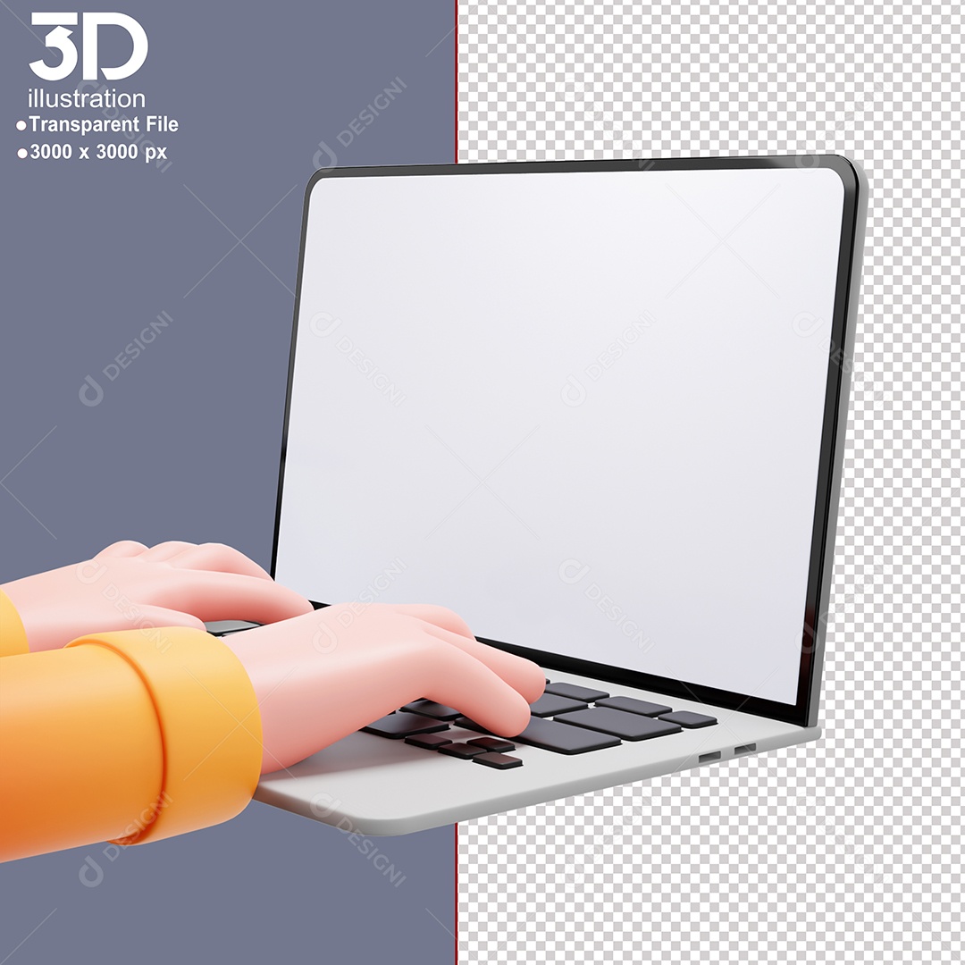 Mão Mexendo em Notebook Elemento 3D Para Composição PSD