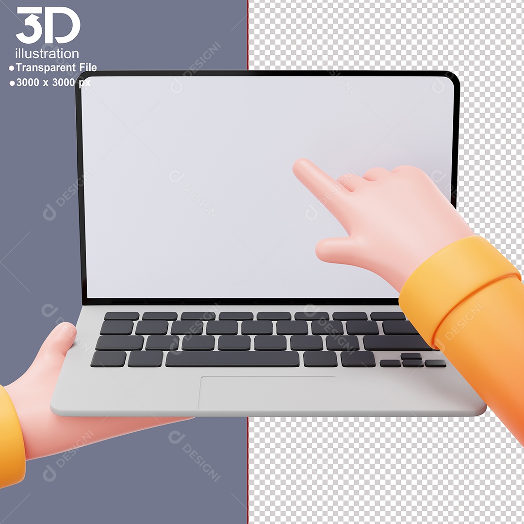 Mão Mexendo em Notebook Elemento 3D Para Composição PSD