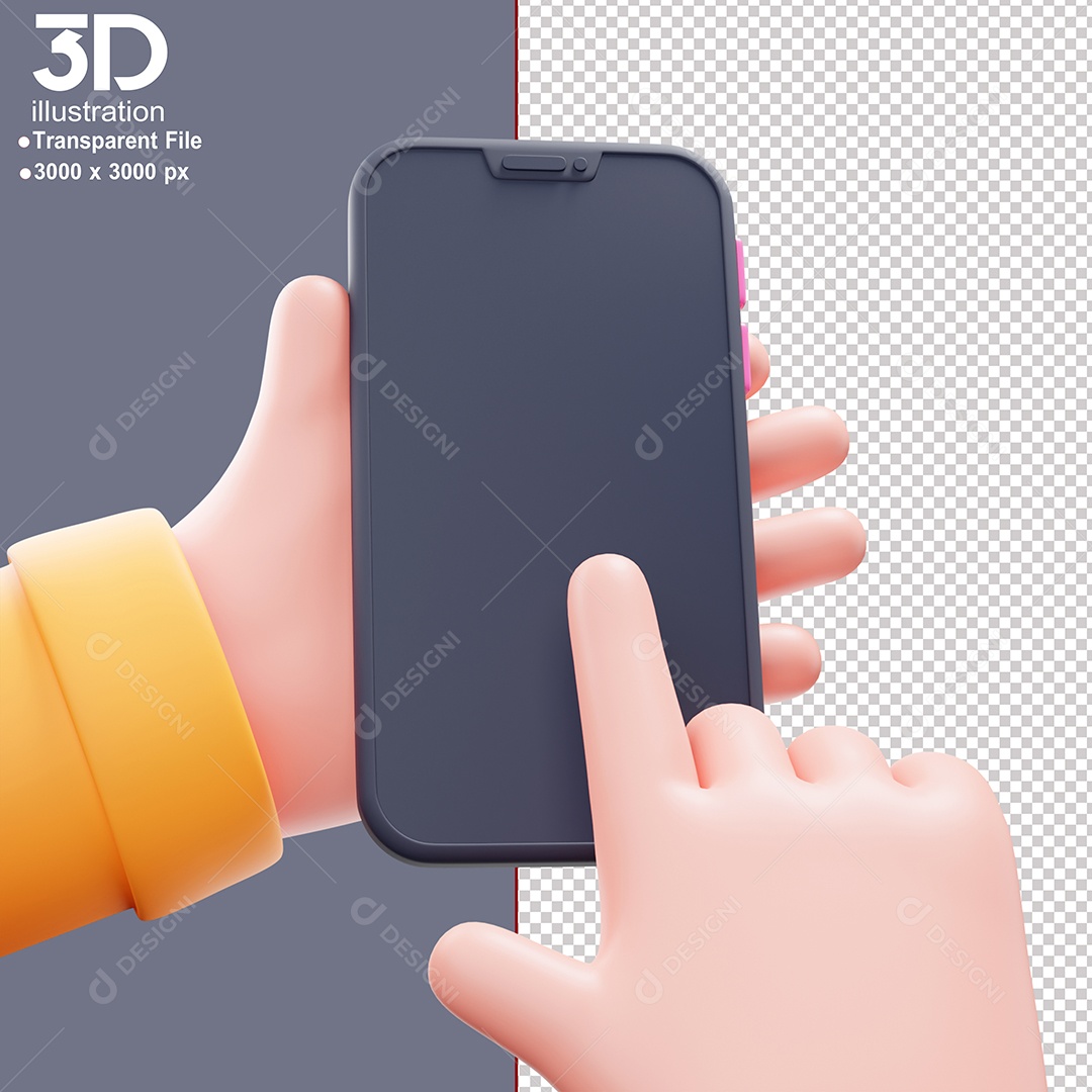 Mão Mexendo em Celular Elemento 3D Para Composição PSD