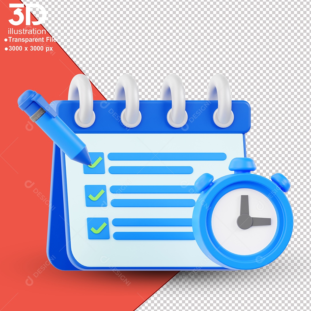 Agenda Diária Com Horários Marcados Elemento 3D Para Composição PSD