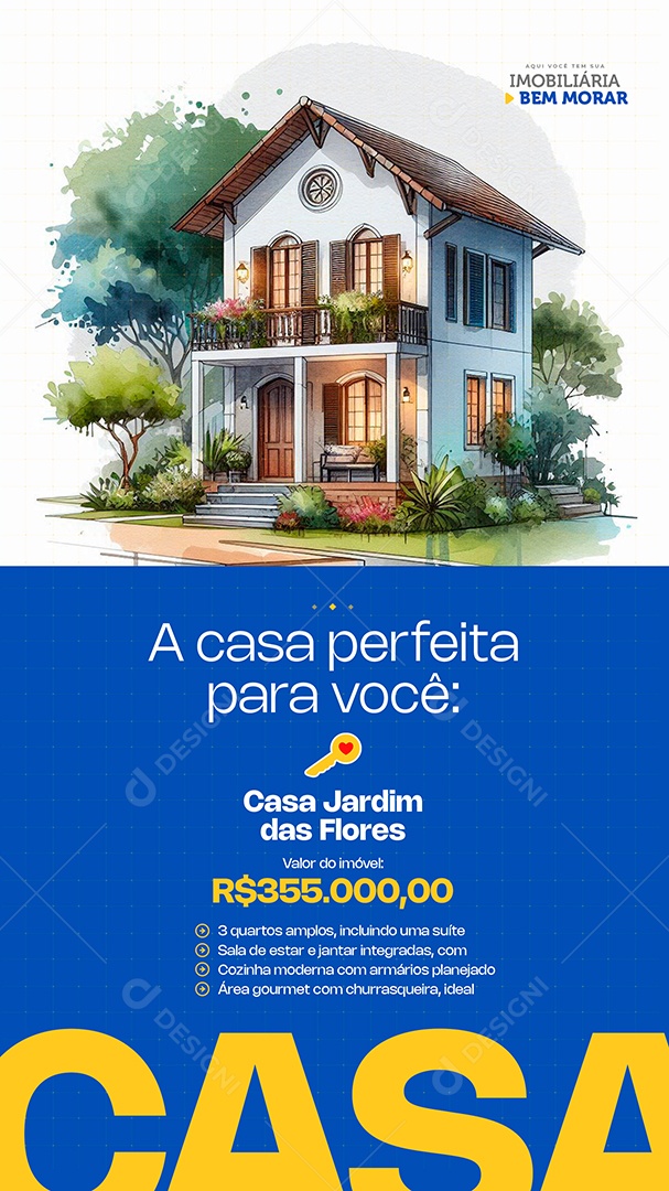 Imobiliária Story Casa Jardim Das Flores Social Media PSD Editável