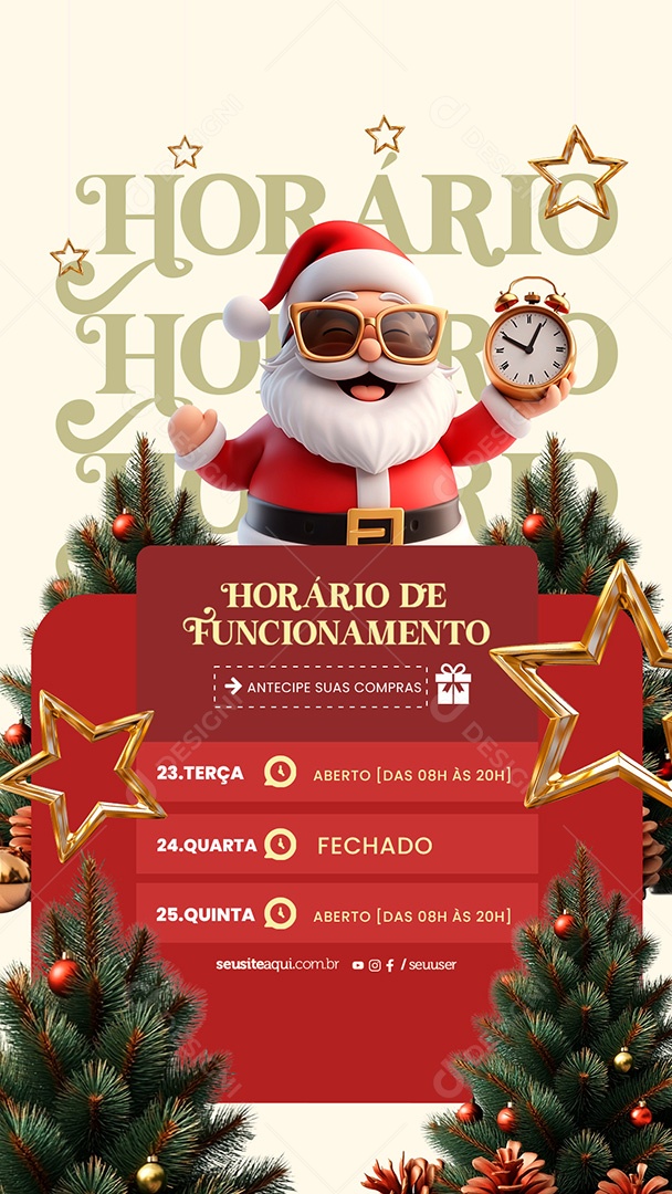 Story Horário de Funcionamento Natalino Social Media PSD Editável
