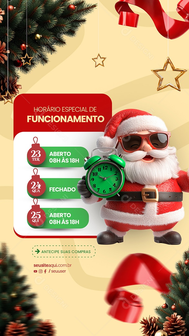 Story Horário de Funcionamento Natalino Social Media PSD Editável