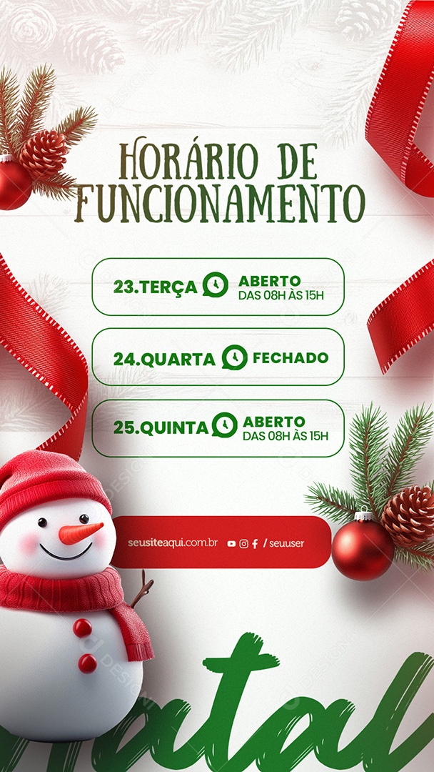Story Horário de Funcionamento Natalino Social Media PSD Editável