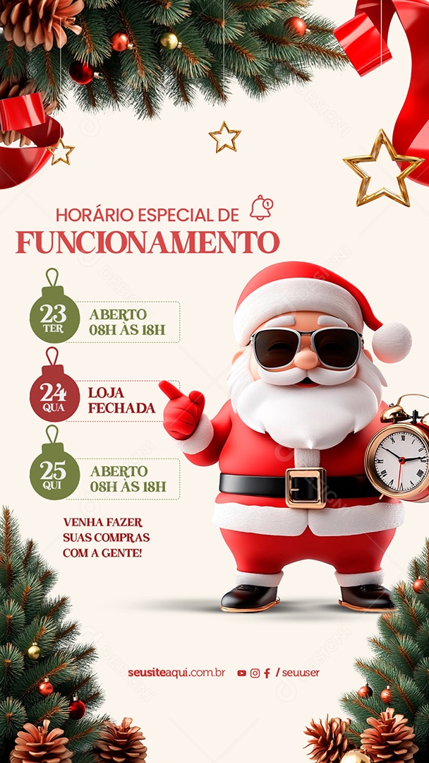 Story Horário Especial de Funcionamento Social Media PSD Editável