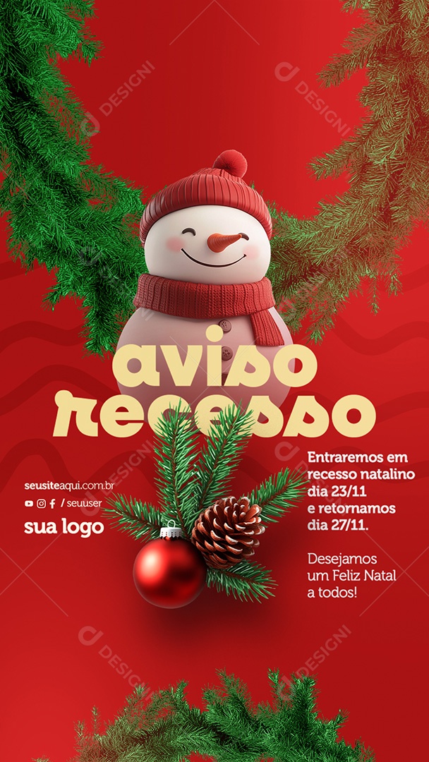 Story Aviso Recesso Feliz Natal Social Media PSD Editável