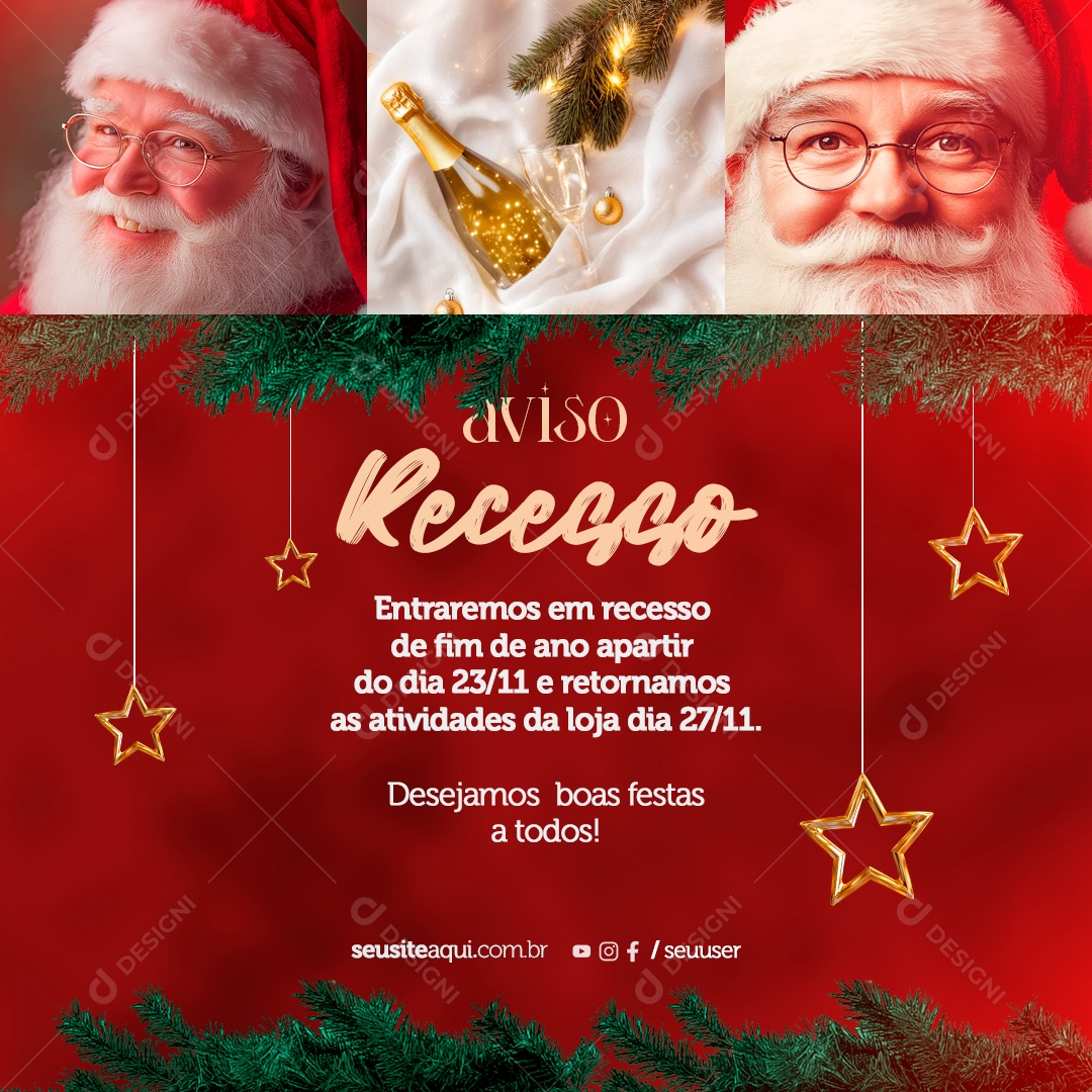 Aviso Recesso Natal Social Media PSD Editável