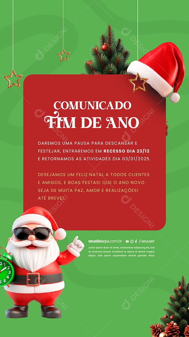 Story Comunicado Fim de Ano Social Media PSD Editável
