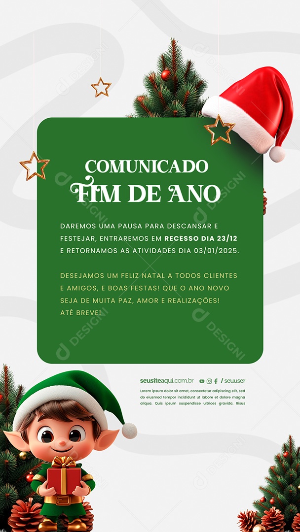 Story Comunicado Fim de Ano Social Media PSD Editável