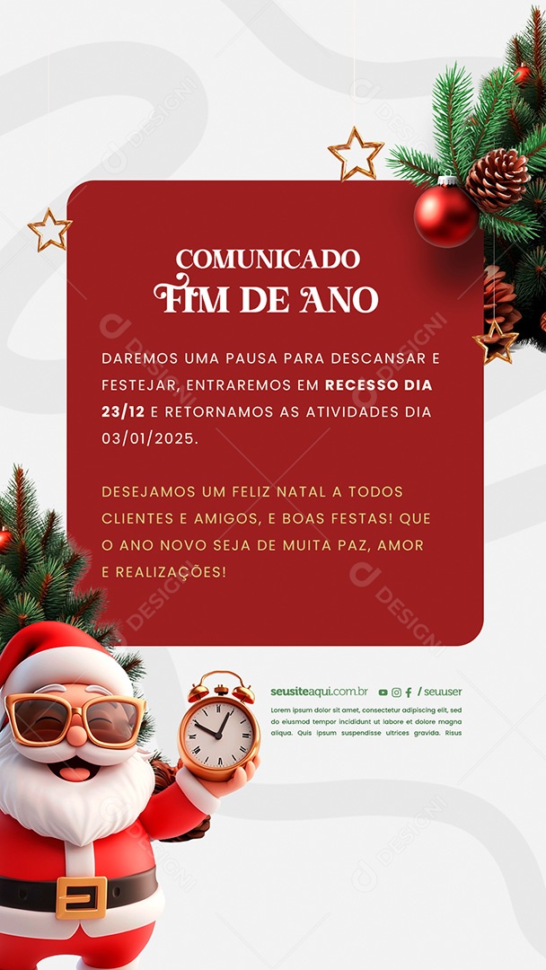 Story Comunicado Fim de Ano Social Media PSD Editável