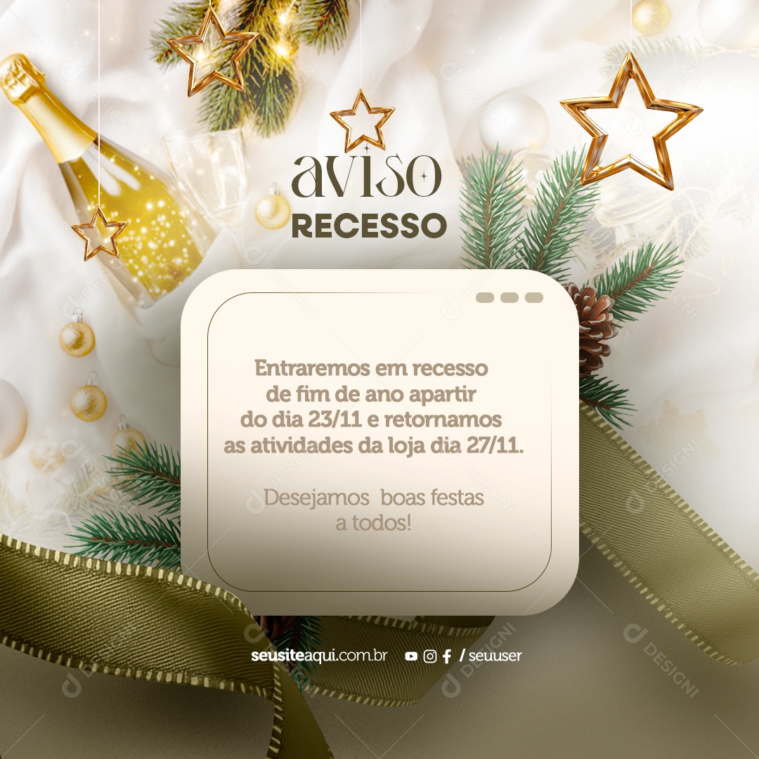 Aviso Recesso Ano Novo Social Media PSD Editável