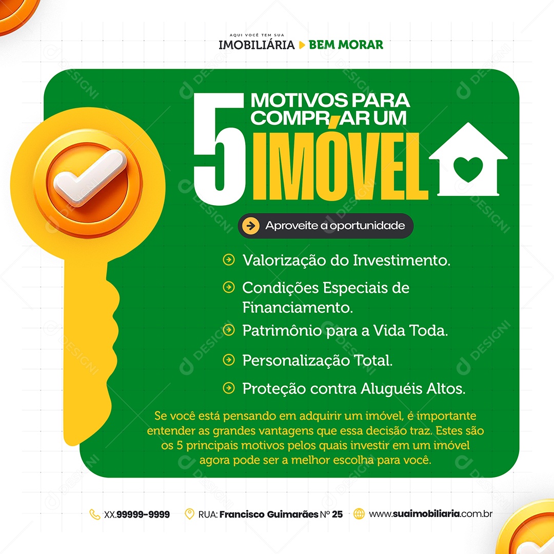 Imobiliária Motivos Para Ter Um Imovél Social Media PSD Editável