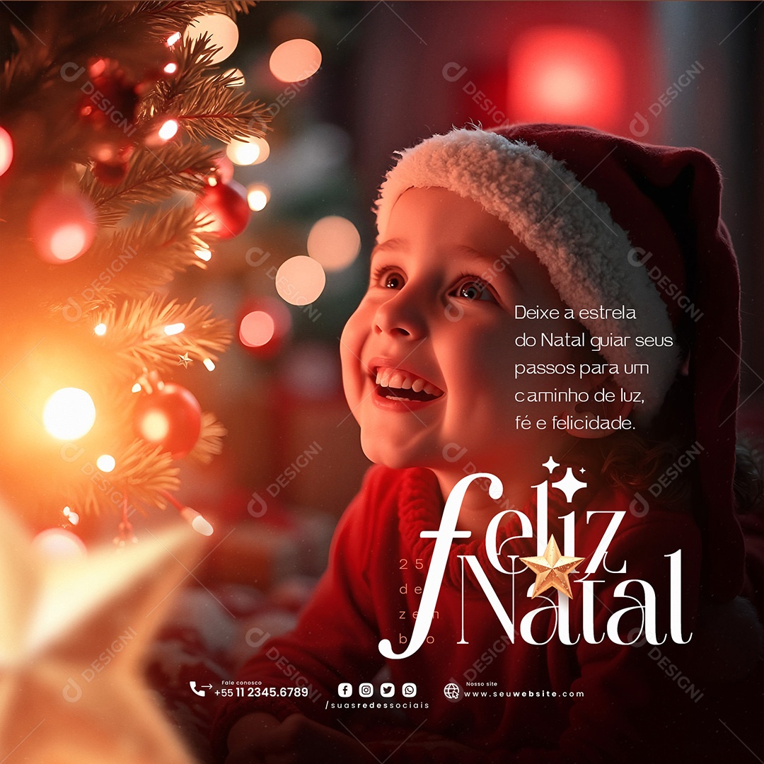 Feliz Natal 25 de Dezembro Deixe a Estrela do Natal Guiar Seus Passos Social Media PSD Editável