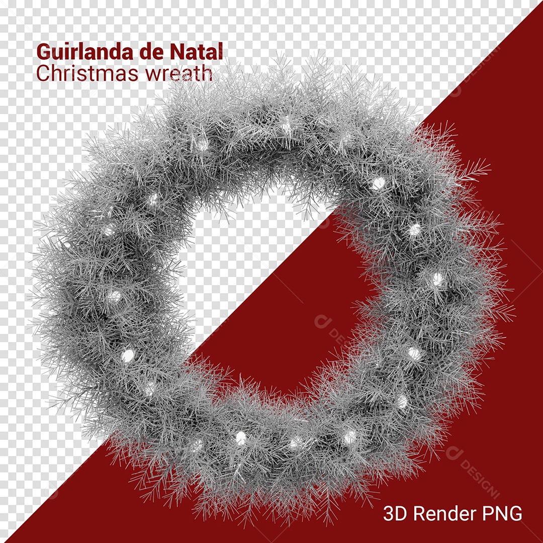 Guirlanda Enfeite de Natal Elemento 3D Branco Para Composição PSD