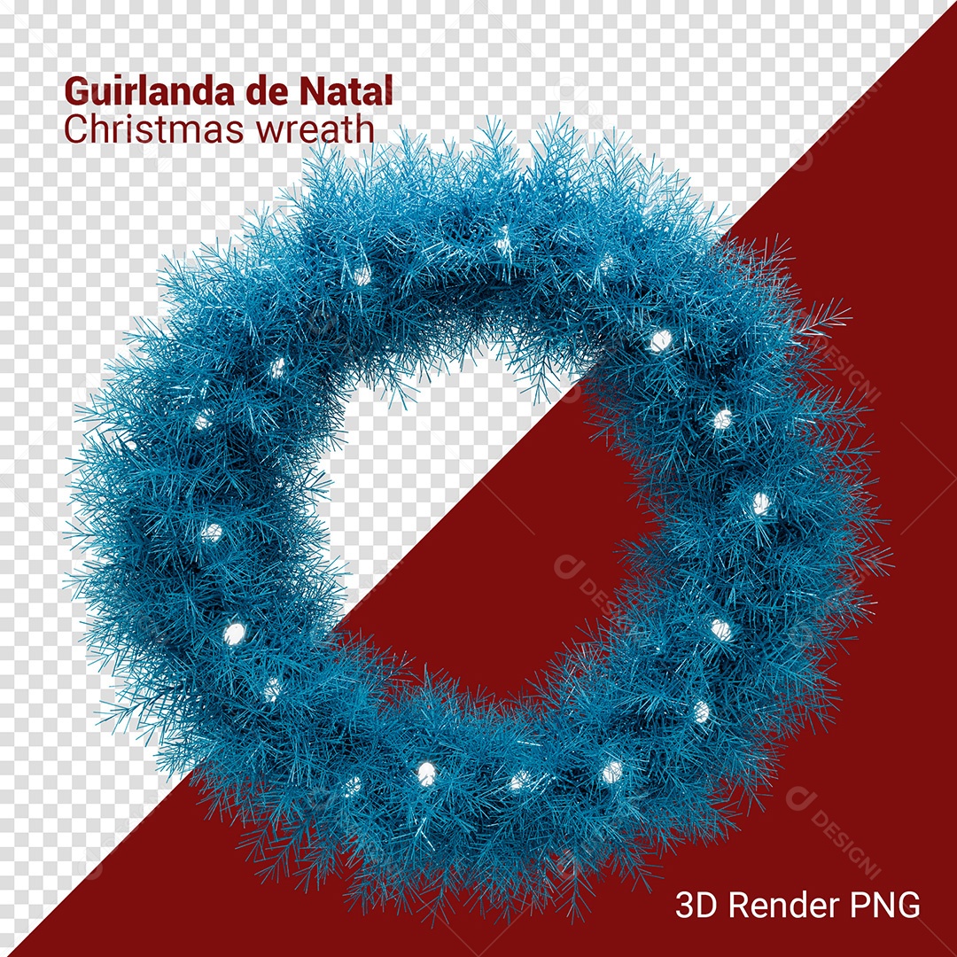 Guirlanda Enfeite de Natal Elemento 3D Azul Para Composição PSD