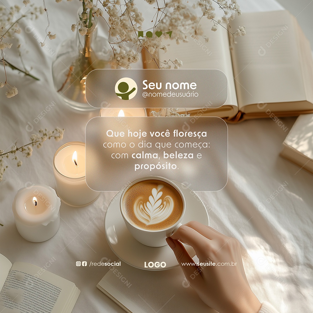 Frase motivacional Bom Dia Social Media PSD Editável