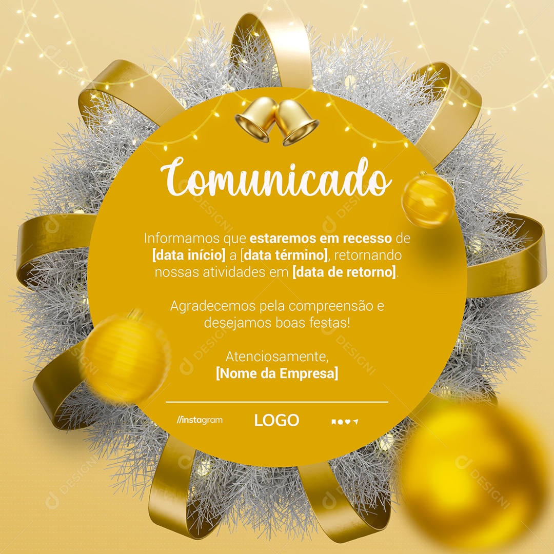 Aviso Recesso Natal Social Media PSD Editável