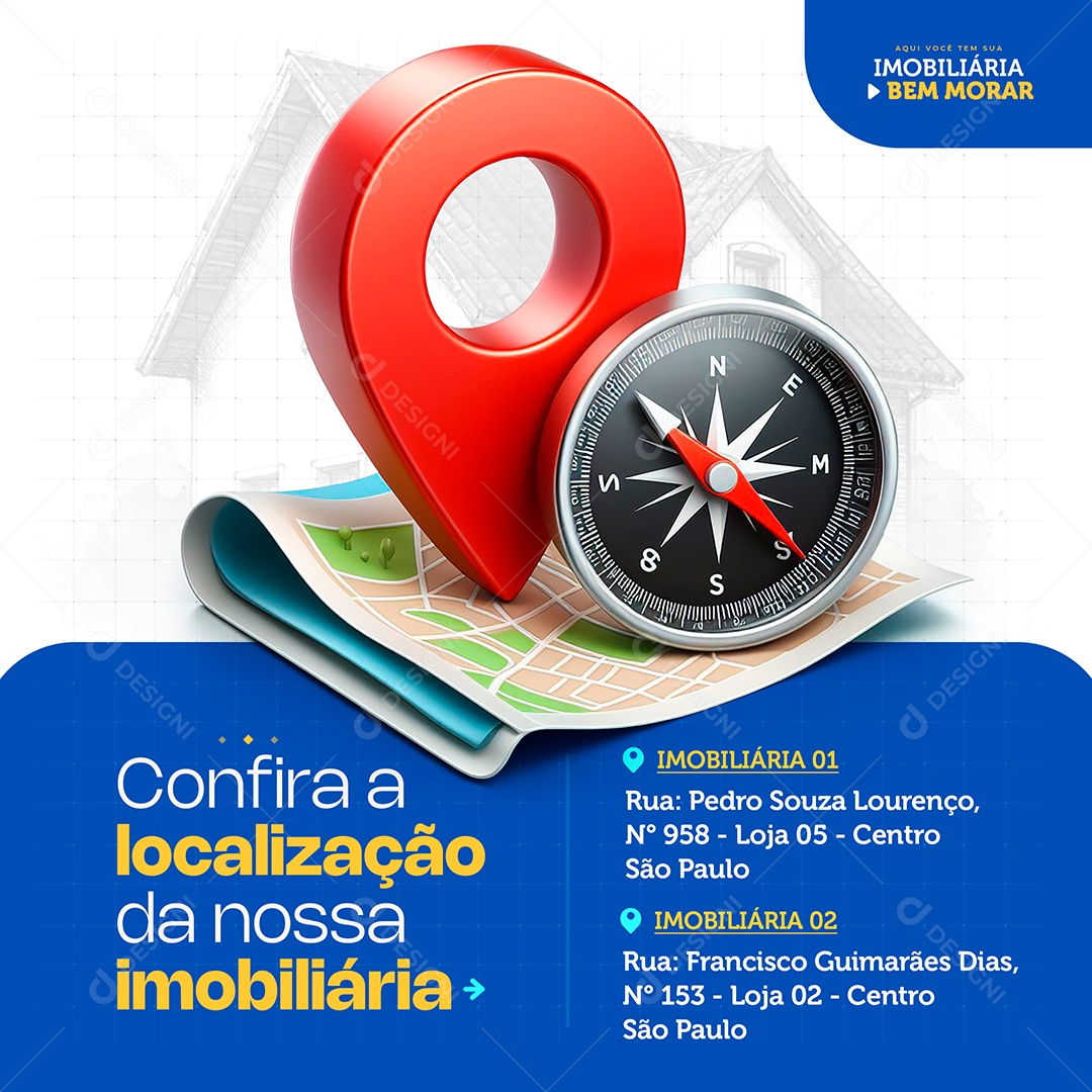 Imobiliária Confira Nossa Localização Social Media PSD Editável