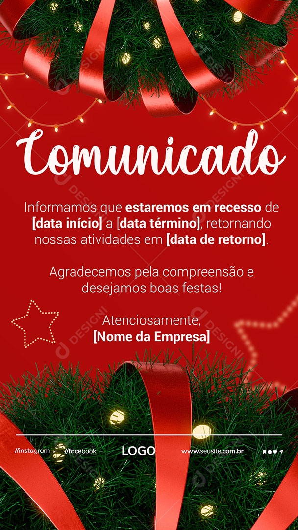 Story Aviso Recesso Natal Social Media PSD Editável