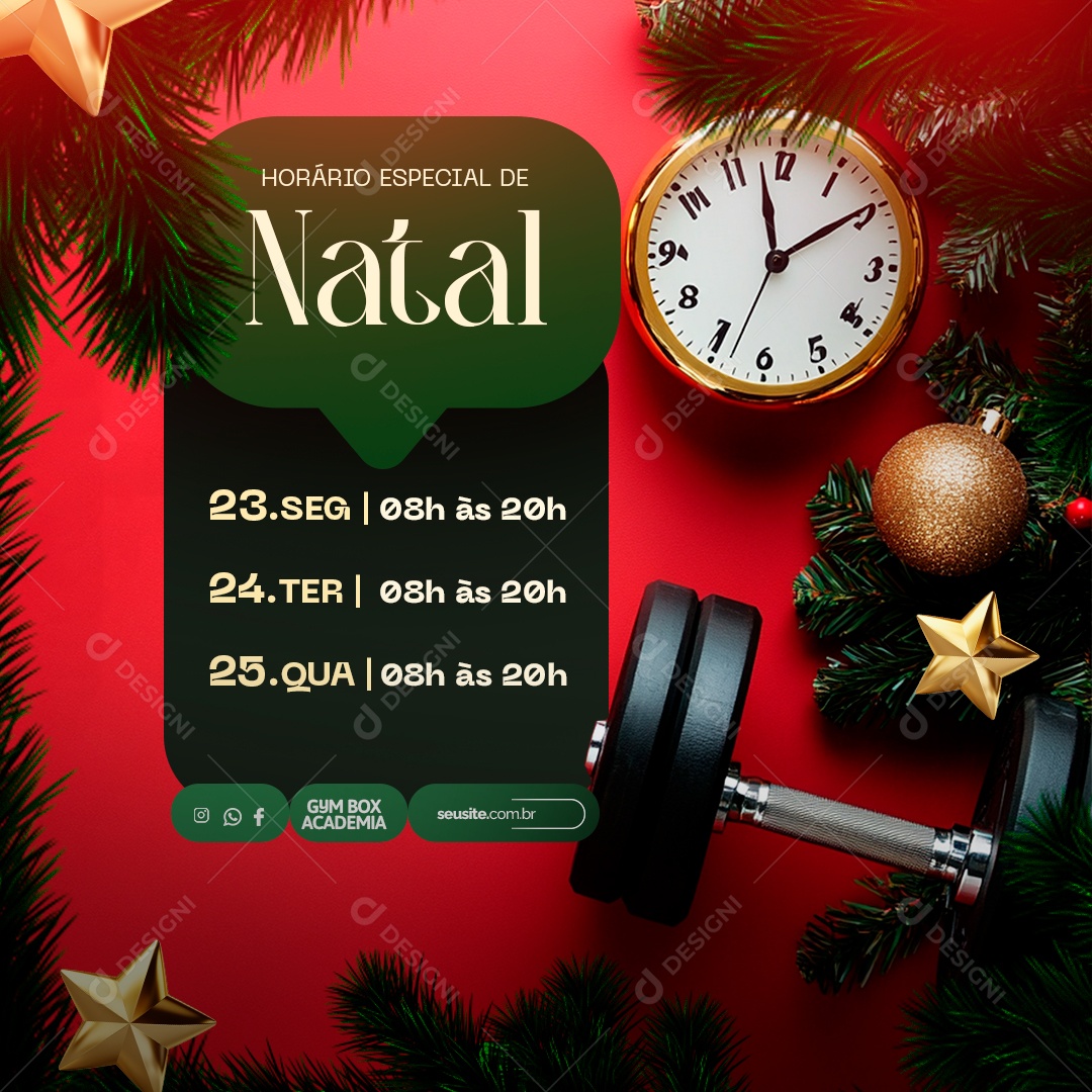 Horário Especial de Natal Academia Social Media PSD Editável