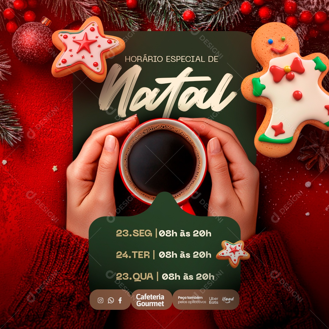 Cafeteria Horário Especial de Natal Social Media PSD Editável