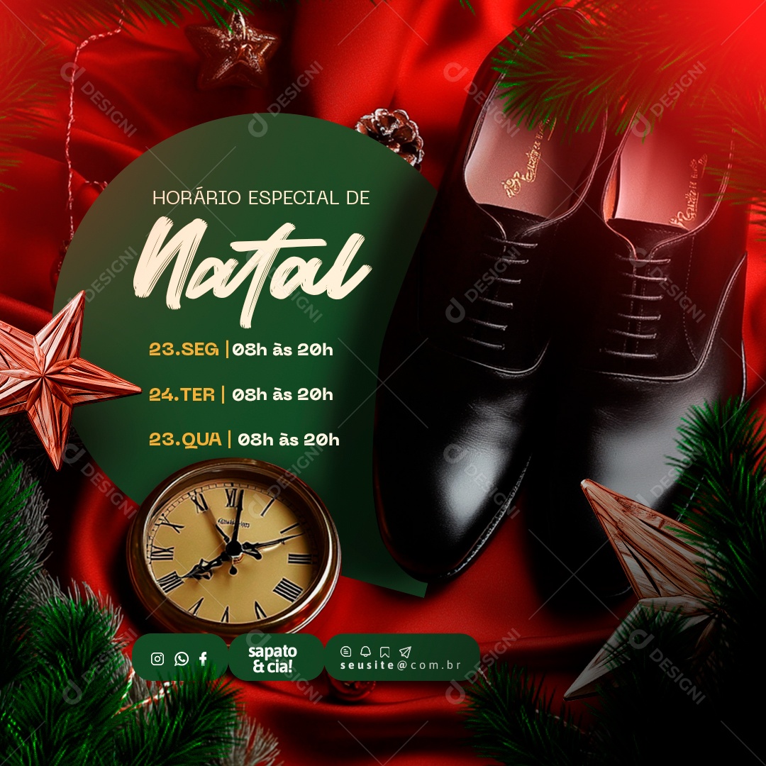 Loja de Sapatos Horário Especial de Natal Social Media PSD Editável