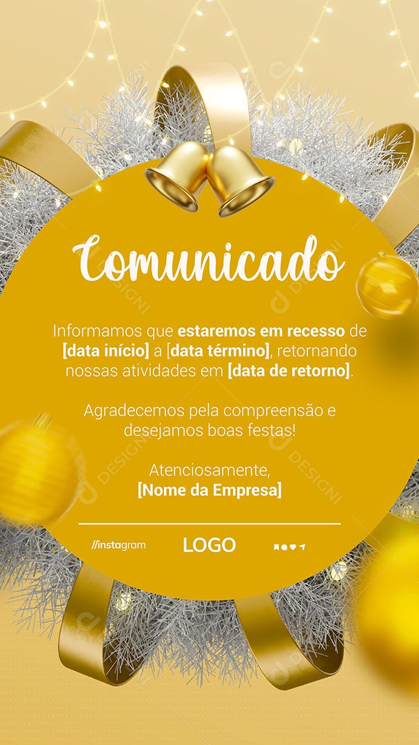 Story Aviso Recesso Natal Social Media PSD Editável