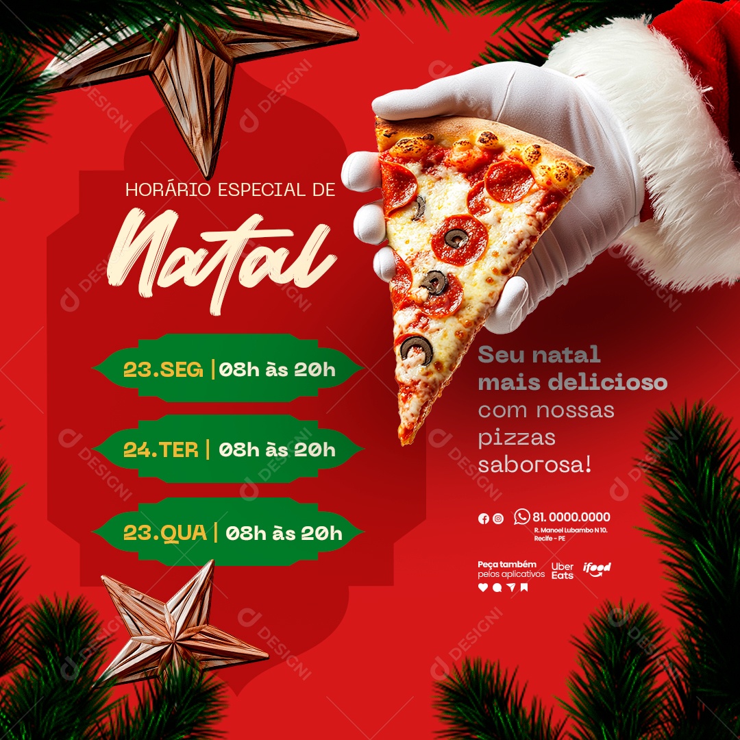Pizzaria Horário Especial de Natal  Social Media PSD Editável