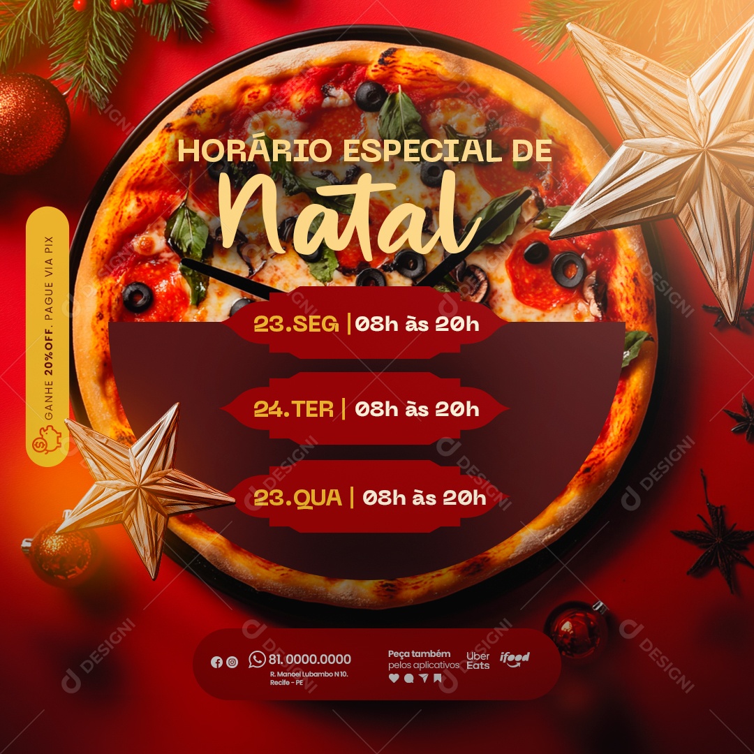 Pizzaria Horário Especial de Natal Social Media PSD Editável