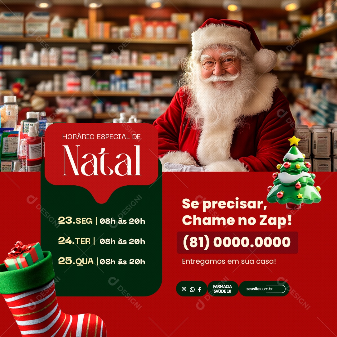 Farmácia Horario Especial de Natal Social Media PSD Editável