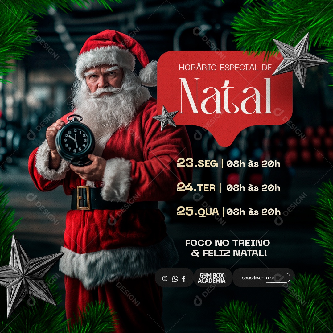 Horário Especial de Natal Academia Social Media PSD Editável