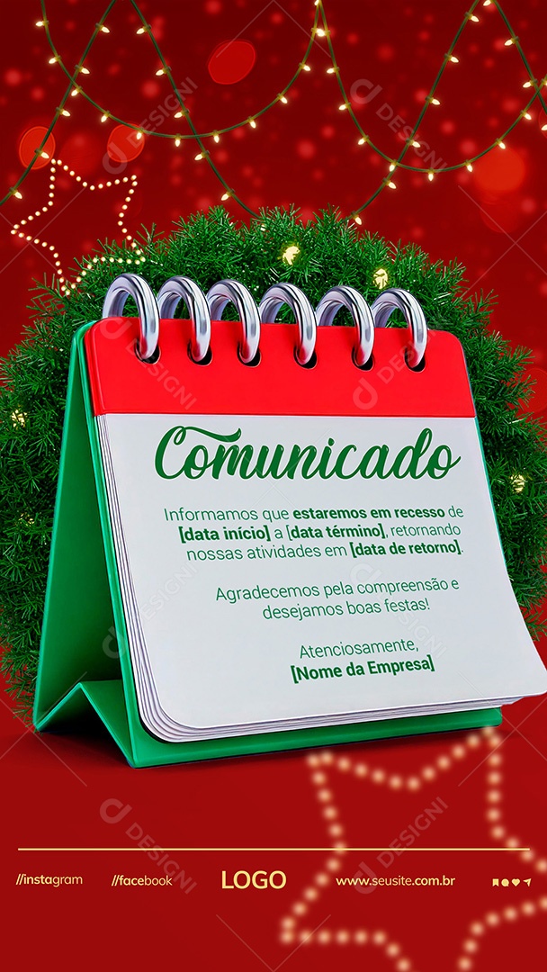 Story Aviso Recesso Natal Social Media PSD Editável