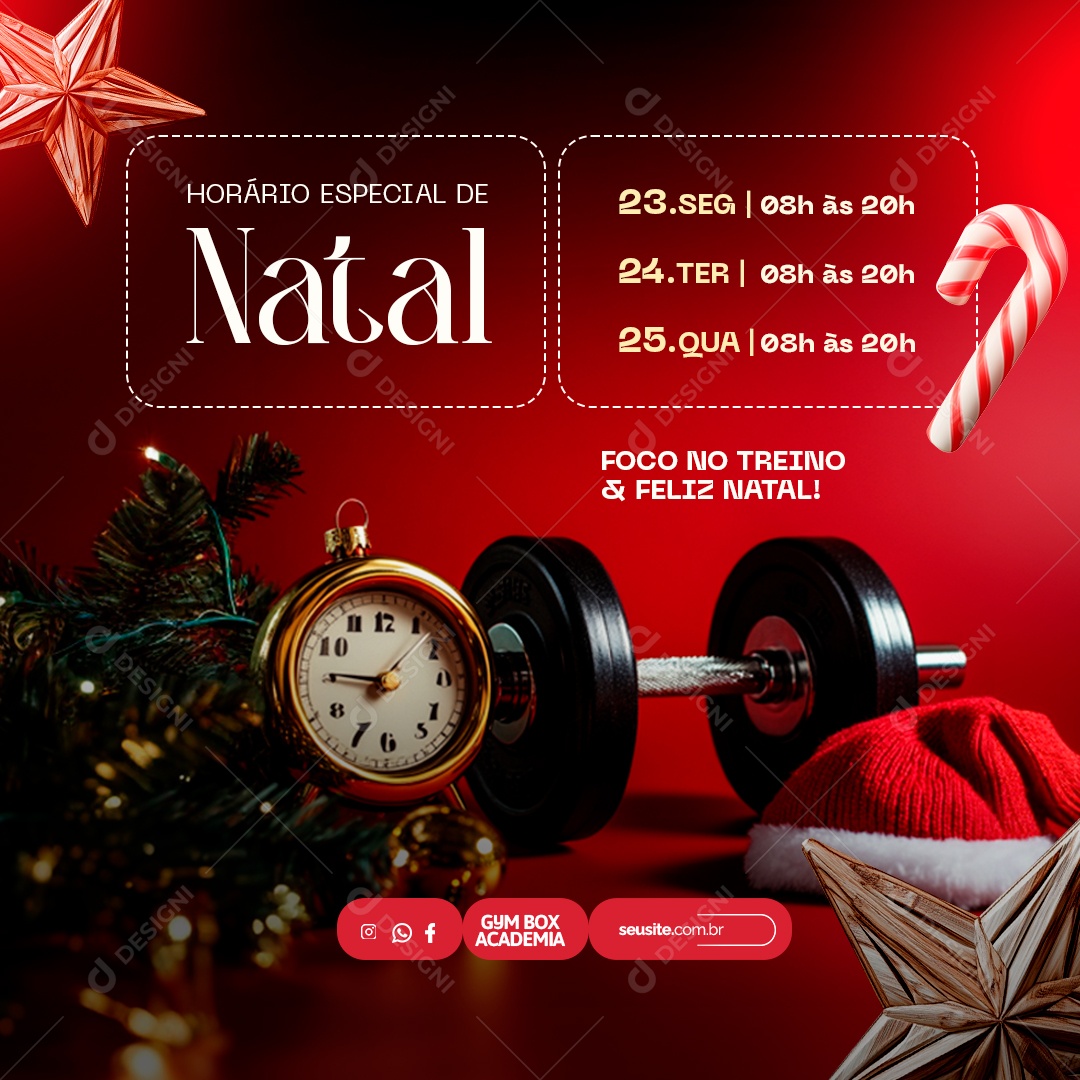 Academia Horário Especial de Natal Social Media PSD Editável
