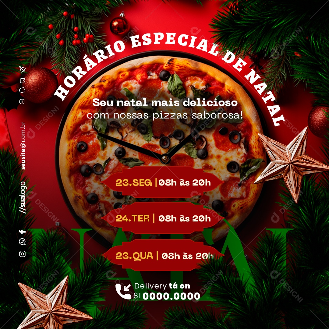 Horário Especial de Natal Pizzaria Social Media PSD Editável