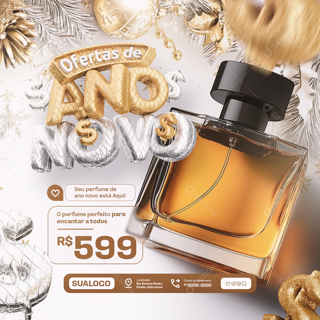 Ofertas de Ano Novo Seu Perfume Social Media PSD Editável