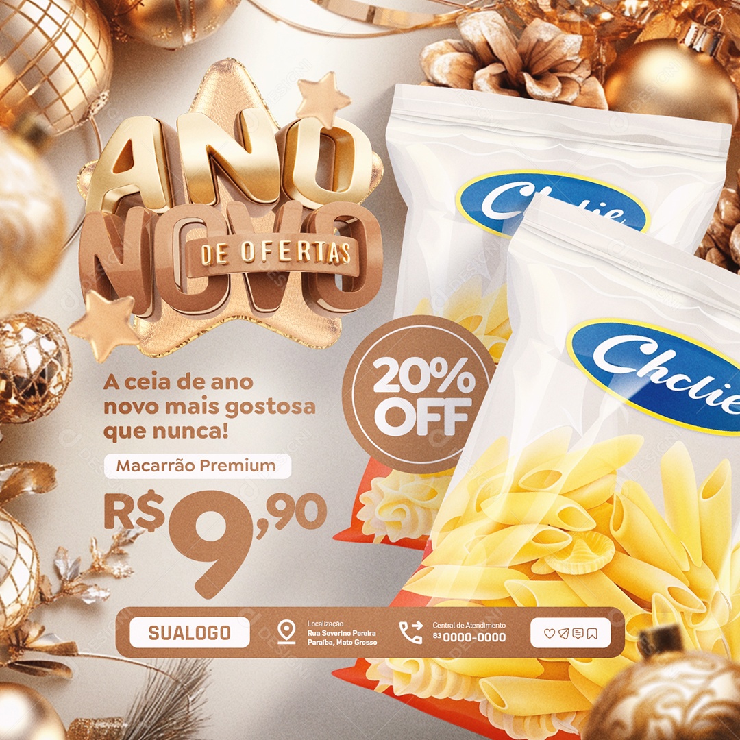 Ano Novo De Ofertas Macarrão Supermercado Social Media PSD Editável