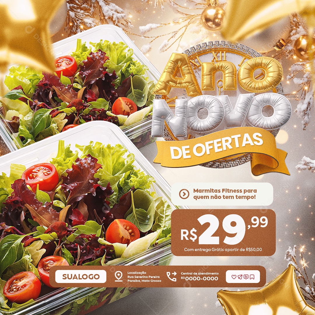 Ano Novo De Ofertas Marmitas Fitness Social Media PSD Editável
