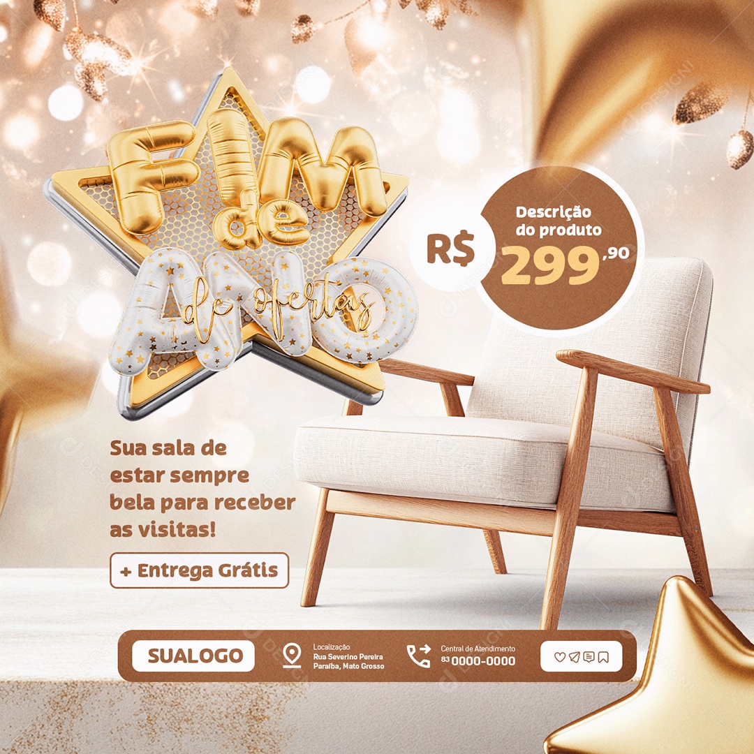 Ano Novo De Ofertas Cadeira Fim de Ano de Ofertas Social Media PSD Editável