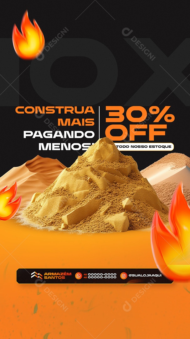 Story Queima de Estoque Materiais de Construção 30% Off Social Media PSD Editável