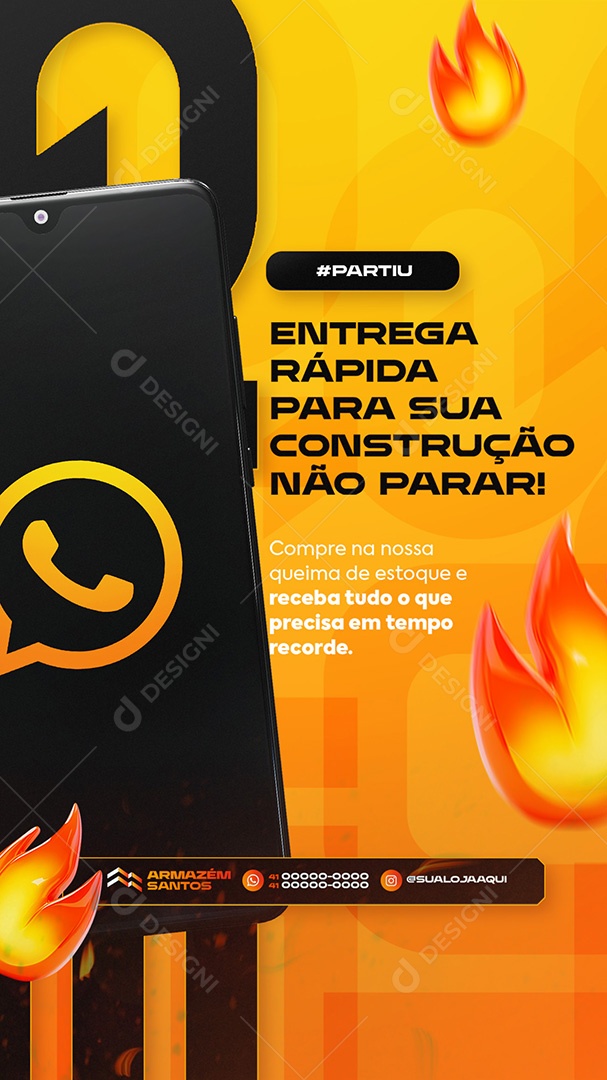 Story Queima de Estoque Materiais de Construção Entrega Rápida Social Media PSD Editável