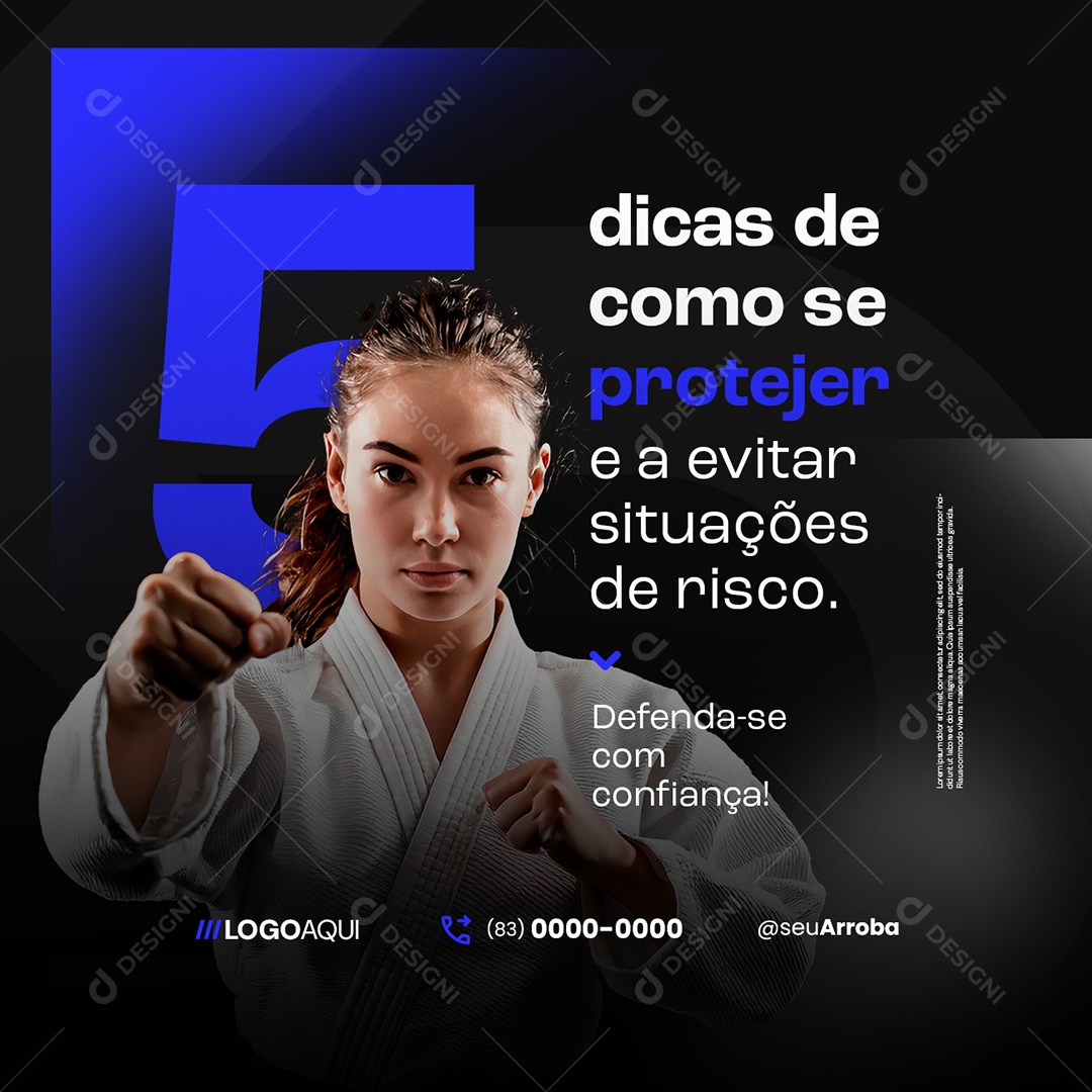 Escola de Luta Defesa Pessoal Cinco Dicas de Como se Protejer Social Media PSD Editável