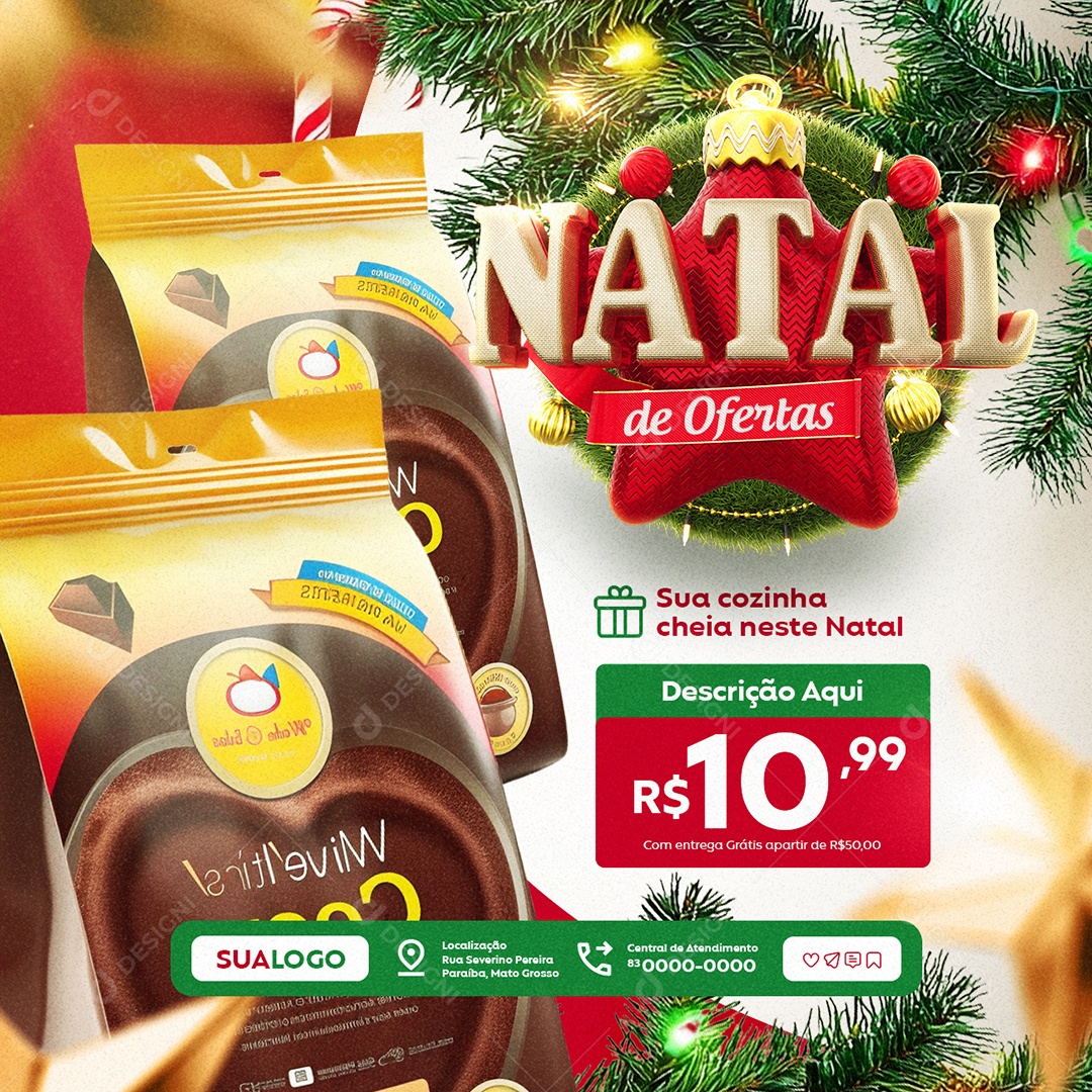 Natal de Ofertas Loja Sua Cozinha Cheia Supermercado Social Media PSD Editável