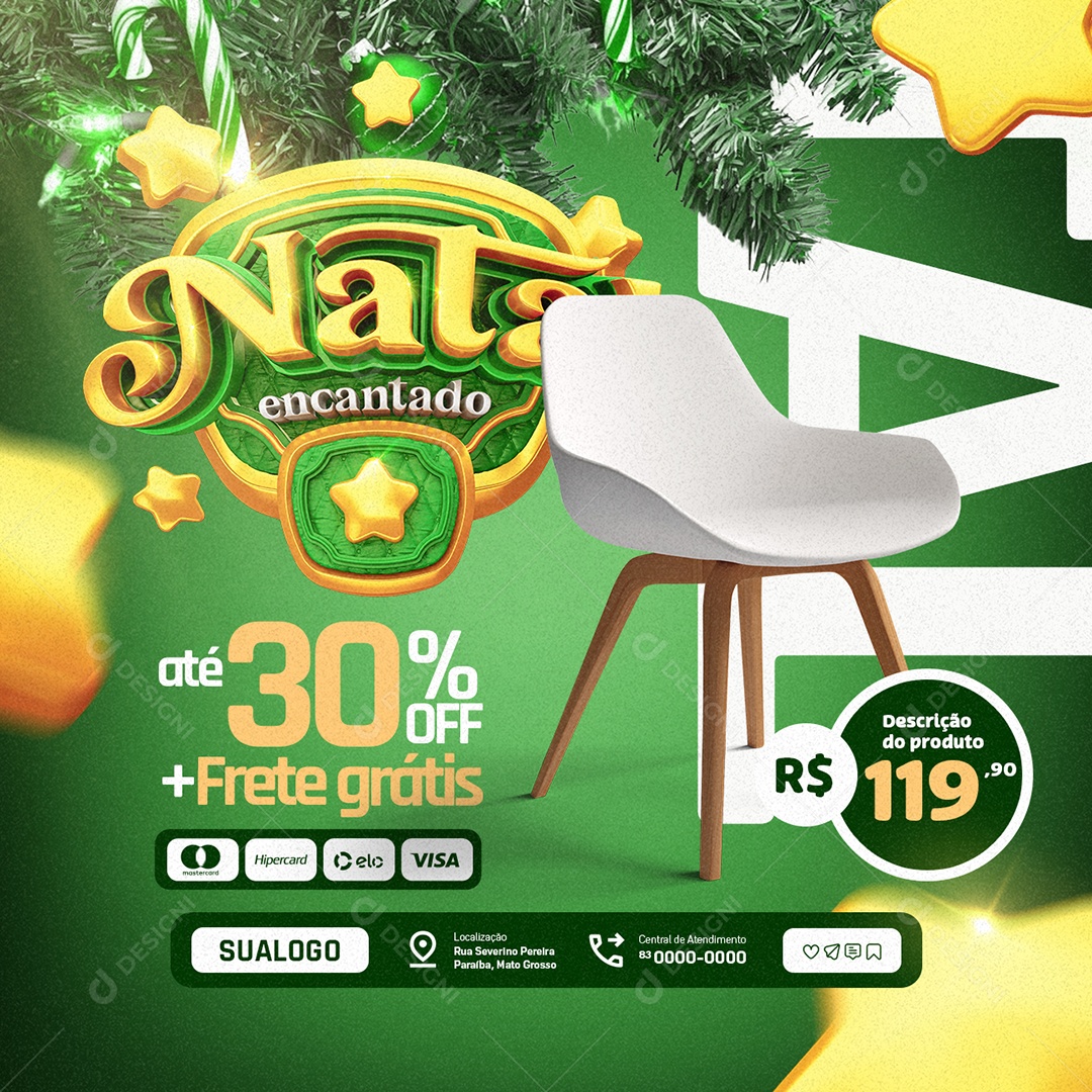 Natal Encantado Loja Cadeira Social Media PSD Editável