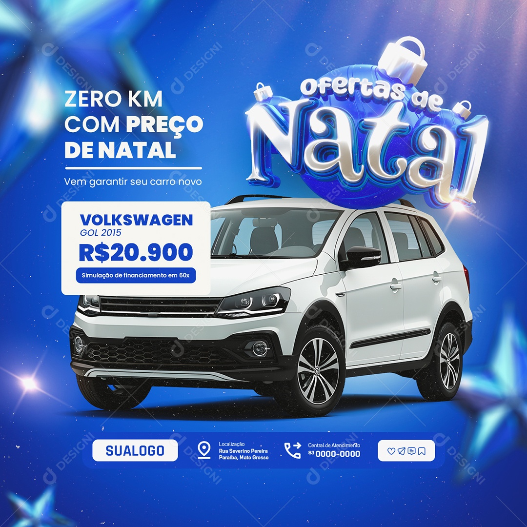Ofertas de Natal Loja Carro Zero KM Social Media PSD Editável