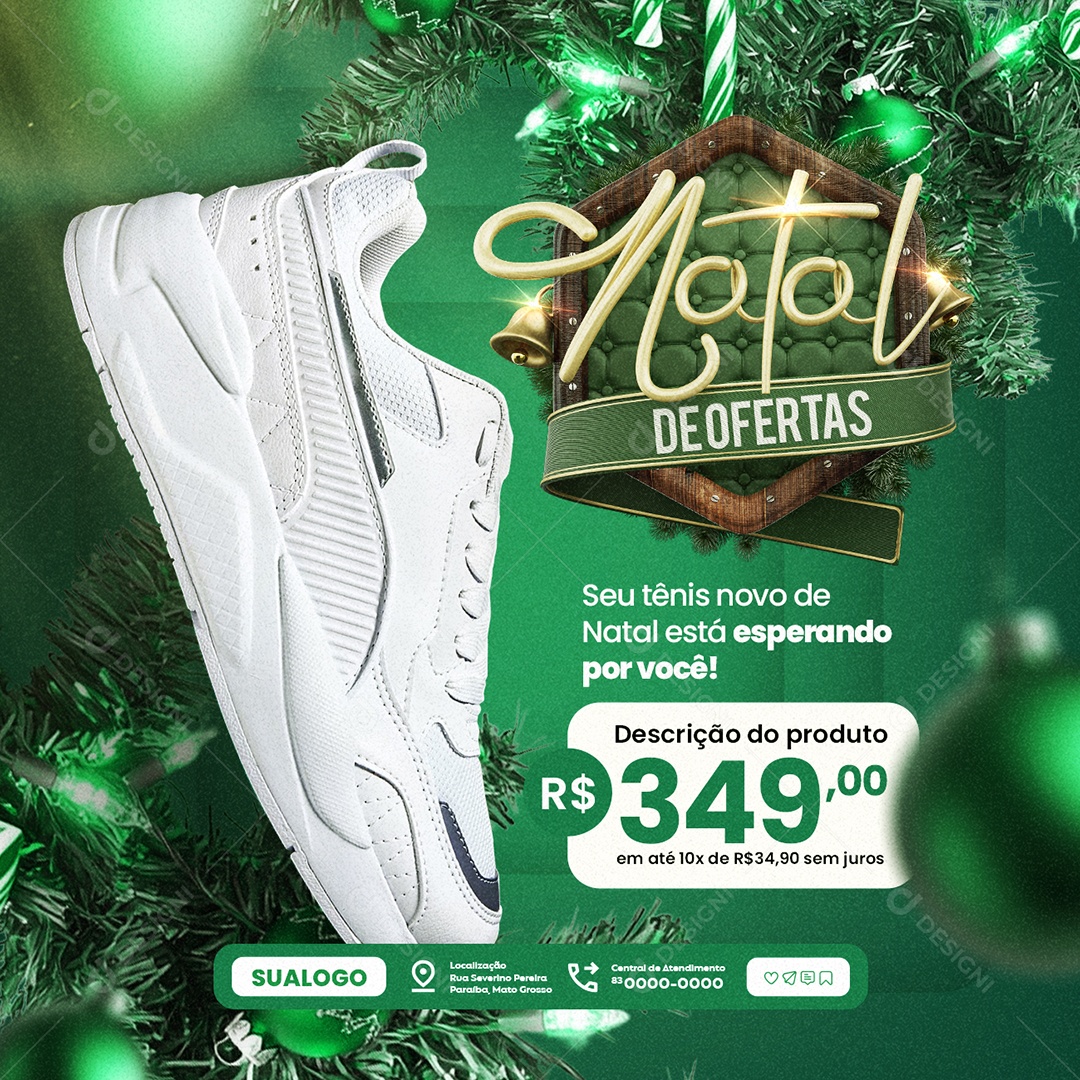 Natal de Ofertas Loja Seu Tênis Novo de Natal Social Media PSD Editável
