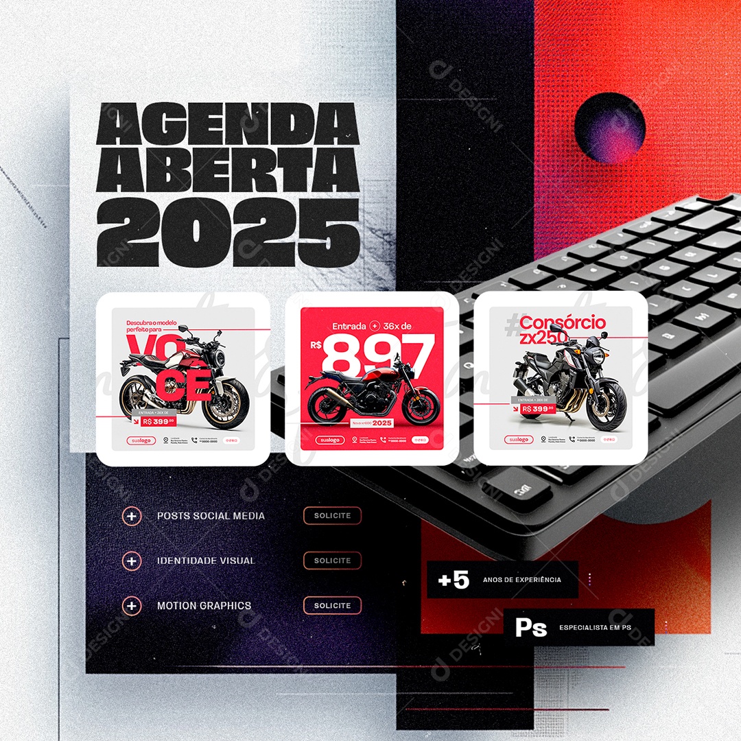 Social Media Designer Gráfico Agenda Aberta 2025 PSD Editável