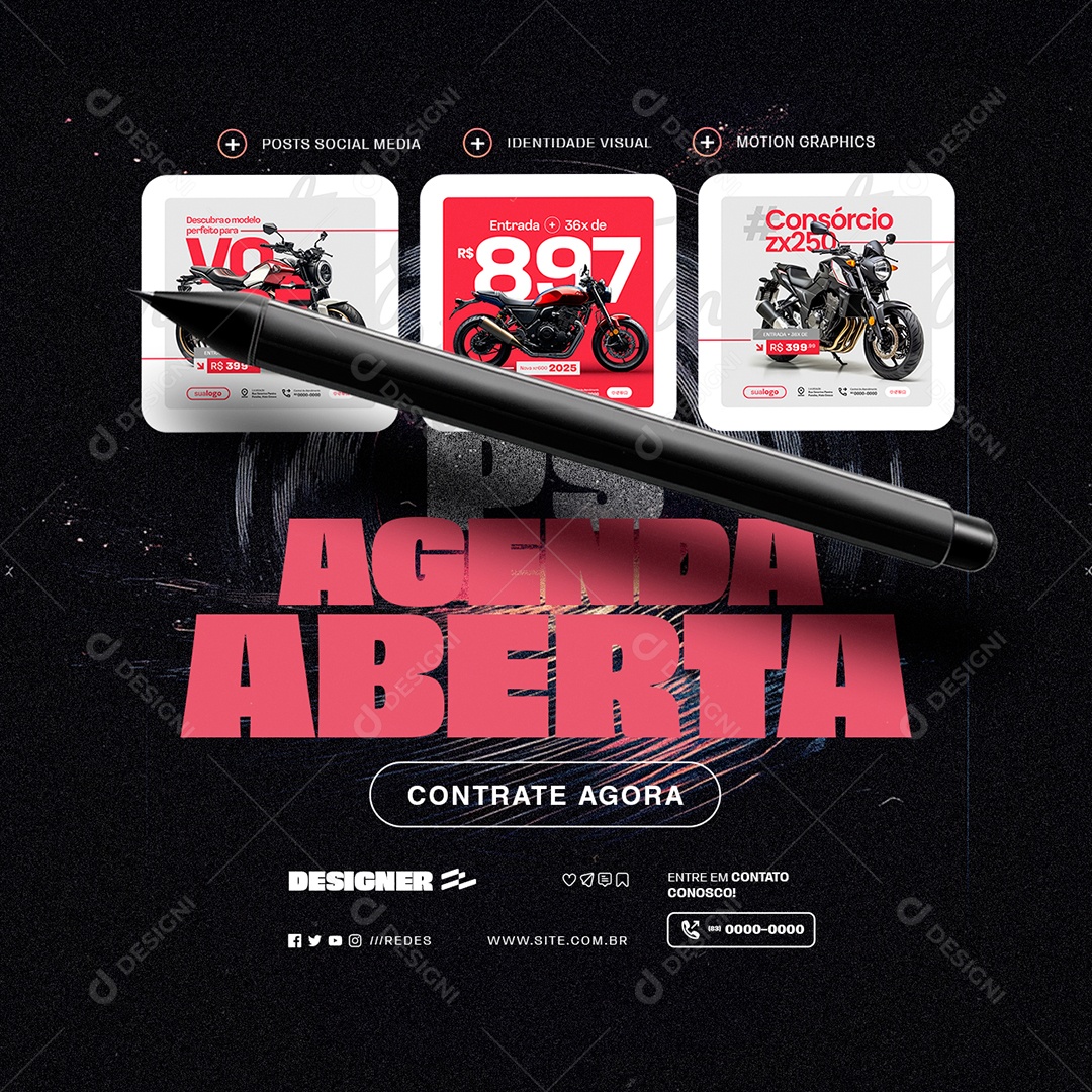 Designer Gráfico Agenda Aberta Contrate Agora Social Media PSD Editável