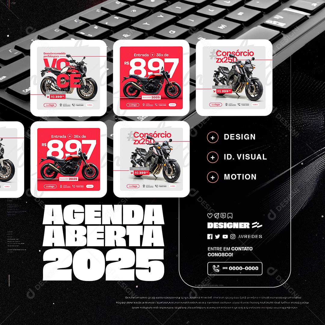 Designer Gráfico Design ID Visual Motion Agenda Aberta Social Media PSD Editável