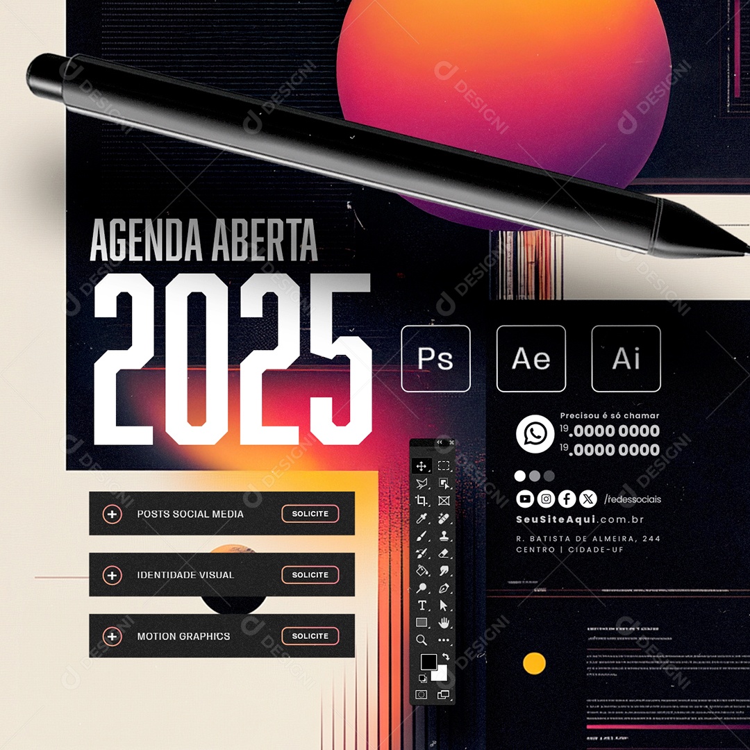 Designer Gráfico Agenda Aberta 2025 Social Media PSD Editável