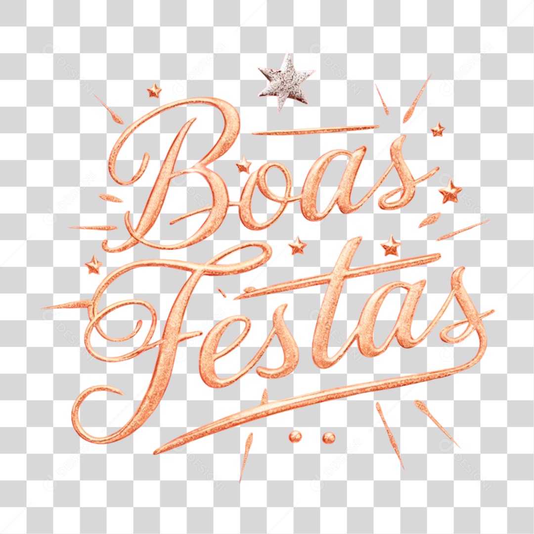 Boas Festas Texto 3D Dourado para Composição PNG Transparente